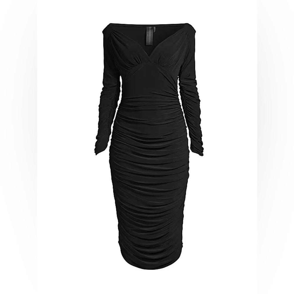 Norma Kamali Women's Long Sleeve Tara Dress Midi , Black, XS NEW
